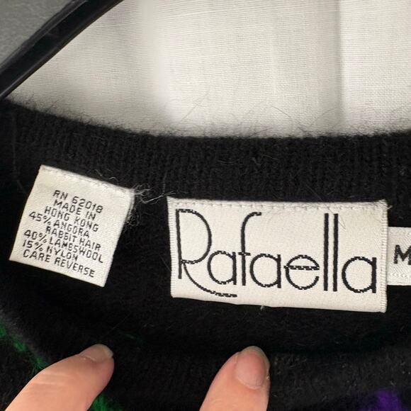 Vintage Rafaella Angora Rabbit Hair Lambswool Argyle Print Sweater Medium - Picture 5 of 5